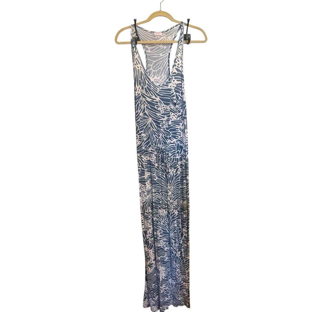 Blue and White Patterned Maxi Dress